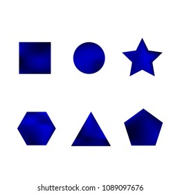 Colorful collection set of soft mesh facet gradient logo designs or web elements. Hexagonal, triangular, pentagonal, round, triangular and star gradient stylish shapes. Geometric logotype.