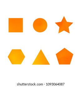 Colorful collection set of soft mesh facet gradient logo designs or web elements. Hexagonal, triangular, pentagonal, round, triangular and star gradient stylish shapes. Geometric logotype.