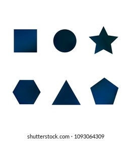 Colorful collection set of soft mesh facet gradient logo designs or web elements. Hexagonal, triangular, pentagonal, round, triangular and star gradient stylish shapes. Geometric logotype.