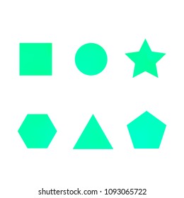 Colorful collection set of soft mesh facet gradient logo designs or web elements. Hexagonal, triangular, pentagonal, round, triangular and star gradient stylish shapes. Geometric logotype.