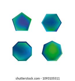 Colorful collection set of soft mesh logo designs or web gradient elements. Pentagonal, hexagonal polygon shapes. Icon sets for apps, games, communications, electronics, agriculture.