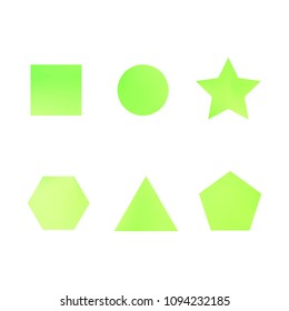 Colorful collection set of soft mesh facet gradient logo designs or web elements. Hexagonal, triangular, pentagonal, round, triangular and star gradient stylish shapes. Geometric logotype.