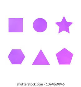 Colorful collection set of soft mesh facet gradient logo designs or web elements. Hexagonal, triangular, pentagonal, round, triangular and star gradient stylish shapes. Geometric logotype.