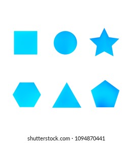 Colorful collection set of soft mesh facet gradient logo designs or web elements. Hexagonal, triangular, pentagonal, round, triangular and star gradient stylish shapes. Geometric logotype.