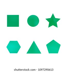 Colorful collection set of soft mesh facet gradient logo designs or web elements. Hexagonal, triangular, pentagonal, round, triangular and star gradient stylish shapes. Geometric logotype.
