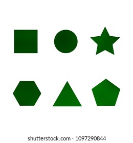 Colorful collection set of soft mesh facet gradient logo designs or web elements. Hexagonal, triangular, pentagonal, round, triangular and star gradient stylish shapes. Geometric logotype.