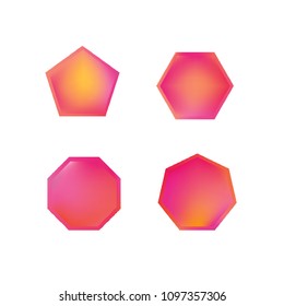 Colorful collection set of soft mesh logo designs or web gradient elements. Pentagonal, hexagonal polygon shapes. Icon sets for apps, games, communications, electronics, agriculture.