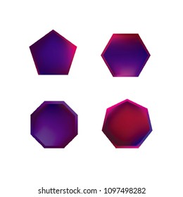 Colorful collection set of soft mesh logo designs or web gradient elements. Pentagonal, hexagonal polygon shapes. Icon sets for apps, games, communications, electronics, agriculture.