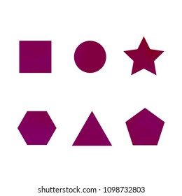 Colorful collection set of soft mesh facet gradient logo designs or web elements. Hexagonal, triangular, pentagonal, round, triangular and star gradient stylish shapes. Geometric logotype.