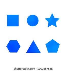 Colorful collection set of soft mesh facet gradient logo designs or web elements. Hexagonal, triangular, pentagonal, round, triangular and star gradient stylish shapes. Geometric logotype.