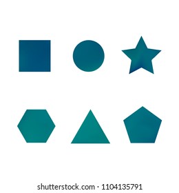 Colorful collection set of soft mesh facet gradient logo designs or web elements. Hexagonal, triangular, pentagonal, round, triangular and star gradient stylish shapes. Geometric logotype.