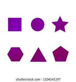 Colorful collection set of soft mesh facet gradient logo designs or web elements. Hexagonal, triangular, pentagonal, round, triangular and star gradient stylish shapes. Geometric logotype.