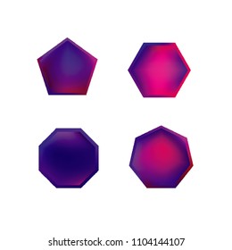 Colorful collection set of soft mesh logo designs or web gradient elements. Pentagonal, hexagonal polygon shapes. Icon sets for apps, games, communications, electronics, agriculture.