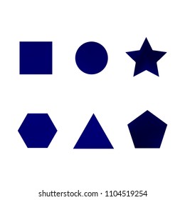 Colorful collection set of soft mesh facet gradient logo designs or web elements. Hexagonal, triangular, pentagonal, round, triangular and star gradient stylish shapes. Geometric logotype.