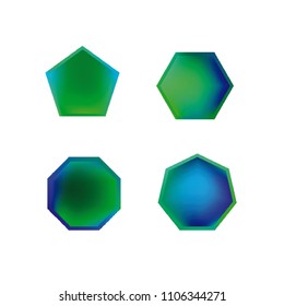 Colorful collection set of soft mesh logo designs or web gradient elements. Pentagonal, hexagonal polygon shapes. Icon sets for apps, games, communications, electronics, agriculture.