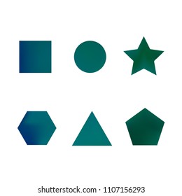 Colorful collection set of soft mesh facet gradient logo designs or web elements. Hexagonal, triangular, pentagonal, round, triangular and star gradient stylish shapes. Geometric logotype.