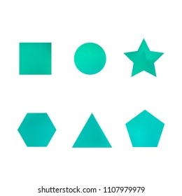 Colorful collection set of soft mesh facet gradient logo designs or web elements. Hexagonal, triangular, pentagonal, round, triangular and star gradient stylish shapes. Geometric logotype.