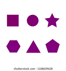 Colorful collection set of soft mesh facet gradient logo designs or web elements. Hexagonal, triangular, pentagonal, round, triangular and star gradient stylish shapes. Geometric logotype.