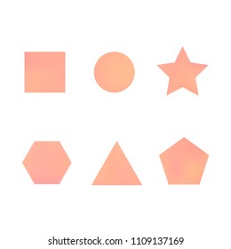 Colorful collection set of soft mesh facet gradient logo designs or web elements. Hexagonal, triangular, pentagonal, round, triangular and star gradient stylish shapes. Geometric logotype.