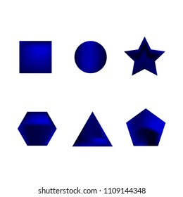 Colorful collection set of soft mesh facet gradient logo designs or web elements. Hexagonal, triangular, pentagonal, round, triangular and star gradient stylish shapes. Geometric logotype.
