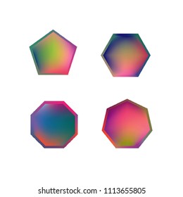 Colorful collection set of soft mesh logo designs or web gradient elements. Pentagonal, hexagonal polygon shapes. Icon sets for apps, games, communications, electronics, agriculture.