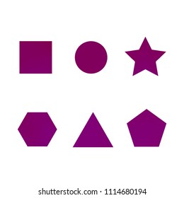 Colorful collection set of soft mesh facet gradient logo designs or web elements. Hexagonal, triangular, pentagonal, round, triangular and star gradient stylish shapes. Geometric logotype.