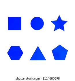 Colorful collection set of soft mesh facet gradient logo designs or web elements. Hexagonal, triangular, pentagonal, round, triangular and star gradient stylish shapes. Geometric logotype.