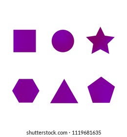 Colorful collection set of soft mesh facet gradient logo designs or web elements. Hexagonal, triangular, pentagonal, round, triangular and star gradient stylish shapes. Geometric logotype.