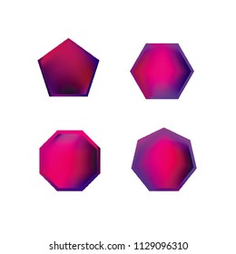 Colorful collection set of soft mesh logo designs or web gradient elements. Pentagonal, hexagonal polygon shapes. Icon sets for apps, games, communications, electronics, agriculture.