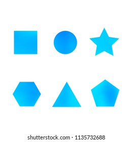 Colorful collection set of soft mesh facet gradient logo designs or web elements. Hexagonal, triangular, pentagonal, round, triangular and star gradient stylish shapes. Geometric logotype.