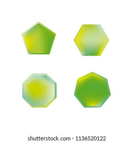 Colorful collection set of soft mesh logo designs or web gradient elements. Pentagonal, hexagonal polygon shapes. Icon sets for apps, games, communications, electronics, agriculture.