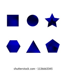 Colorful collection set of soft mesh facet gradient logo designs or web elements. Hexagonal, triangular, pentagonal, round, triangular and star gradient stylish shapes. Geometric logotype.