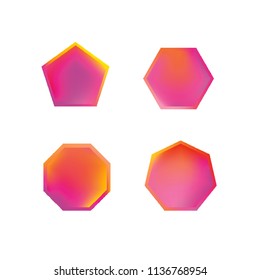 Colorful collection set of soft mesh logo designs or web gradient elements. Pentagonal, hexagonal polygon shapes. Icon sets for apps, games, communications, electronics, agriculture.