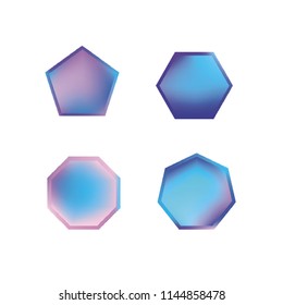 Colorful collection set of soft mesh logo designs or web gradient elements. Pentagonal, hexagonal polygon shapes. Icon sets for apps, games, communications, electronics, agriculture.