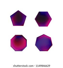 Colorful collection set of soft mesh logo designs or web gradient elements. Pentagonal, hexagonal polygon shapes. Icon sets for apps, games, communications, electronics, agriculture.