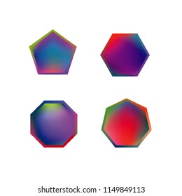 Colorful collection set of soft mesh logo designs or web gradient elements. Pentagonal, hexagonal polygon shapes. Icon sets for apps, games, communications, electronics, agriculture.