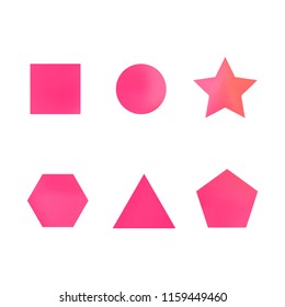 Colorful collection set of soft mesh facet gradient logo designs or web elements. Hexagonal, triangular, pentagonal, round, triangular and star gradient stylish shapes. Geometric logotype.