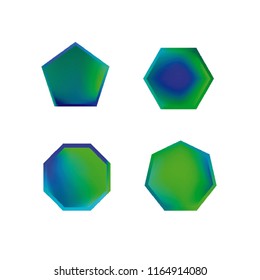 Colorful collection set of soft mesh logo designs or web gradient elements. Pentagonal, hexagonal polygon shapes. Icon sets for apps, games, communications, electronics, agriculture.