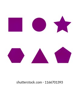 Colorful collection set of soft mesh facet gradient logo designs or web elements. Hexagonal, triangular, pentagonal, round, triangular and star gradient stylish shapes. Geometric logotype.