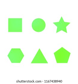 Colorful collection set of soft mesh facet gradient logo designs or web elements. Hexagonal, triangular, pentagonal, round, triangular and star gradient stylish shapes. Geometric logotype.