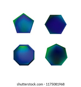 Colorful collection set of soft mesh logo designs or web gradient elements. Pentagonal, hexagonal polygon shapes. Icon sets for apps, games, communications, electronics, agriculture.