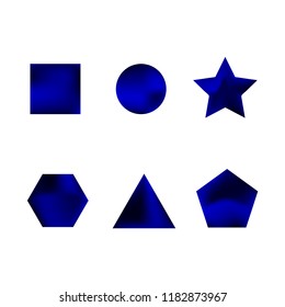 Colorful collection set of soft mesh facet gradient logo designs or web elements. Hexagonal, triangular, pentagonal, round, triangular and star gradient stylish shapes. Geometric logotype.