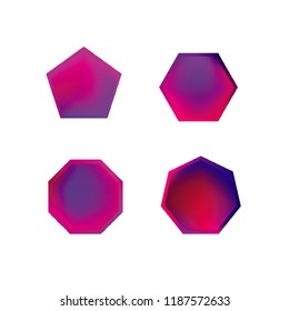 Colorful collection set of soft mesh logo designs or web gradient elements. Pentagonal, hexagonal polygon shapes. Icon sets for apps, games, communications, electronics, agriculture.