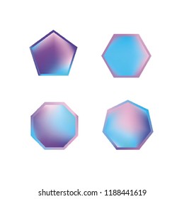 Colorful collection set of soft mesh logo designs or web gradient elements. Pentagonal, hexagonal polygon shapes. Icon sets for apps, games, communications, electronics, agriculture.