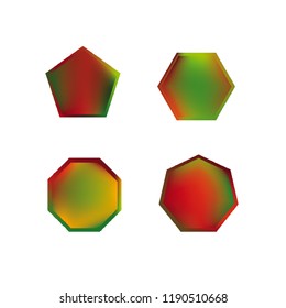 Colorful collection set of soft mesh logo designs or web gradient elements. Pentagonal, hexagonal polygon shapes. Icon sets for apps, games, communications, electronics, agriculture.