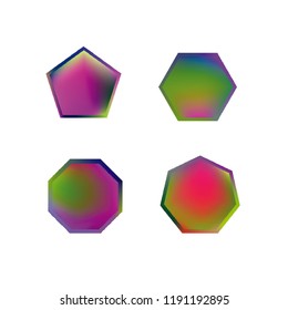 Colorful collection set of soft mesh logo designs or web gradient elements. Pentagonal, hexagonal polygon shapes. Icon sets for apps, games, communications, electronics, agriculture.