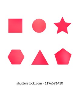Colorful collection set of soft mesh facet gradient logo designs or web elements. Hexagonal, triangular, pentagonal, round, triangular and star gradient stylish shapes. Geometric logotype.