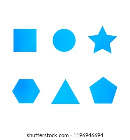 Colorful collection set of soft mesh facet gradient logo designs or web elements. Hexagonal, triangular, pentagonal, round, triangular and star gradient stylish shapes. Geometric logotype.