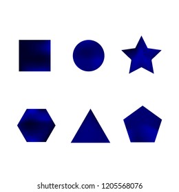 Colorful collection set of soft mesh facet gradient logo designs or web elements. Hexagonal, triangular, pentagonal, round, triangular and star gradient stylish shapes. Geometric logotype.