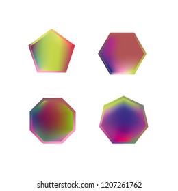Colorful collection set of soft mesh logo designs or web gradient elements. Pentagonal, hexagonal polygon shapes. Icon sets for apps, games, communications, electronics, agriculture.